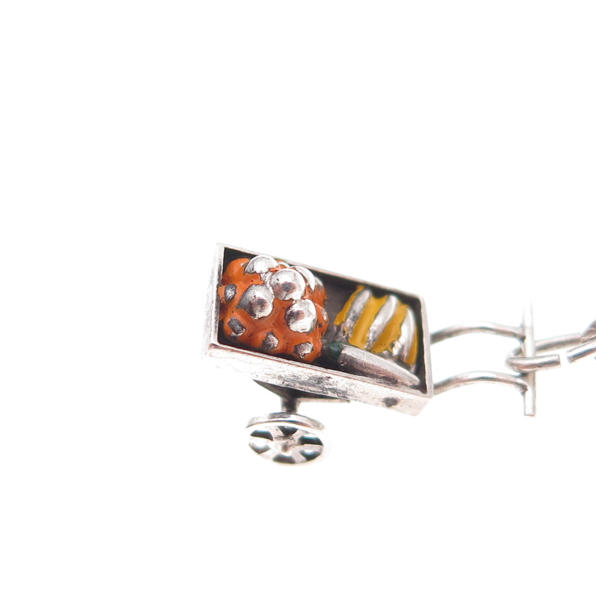 925 Sterling Silver Antique Art Deco Enamel & Crystal Multi-Charm Bracelet 7"