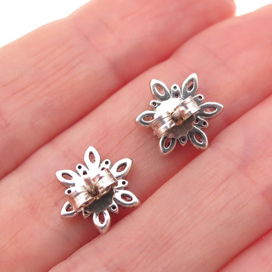 Pandora 925 Sterling Silver Blue & White C Z Snowflake Stud Earrings