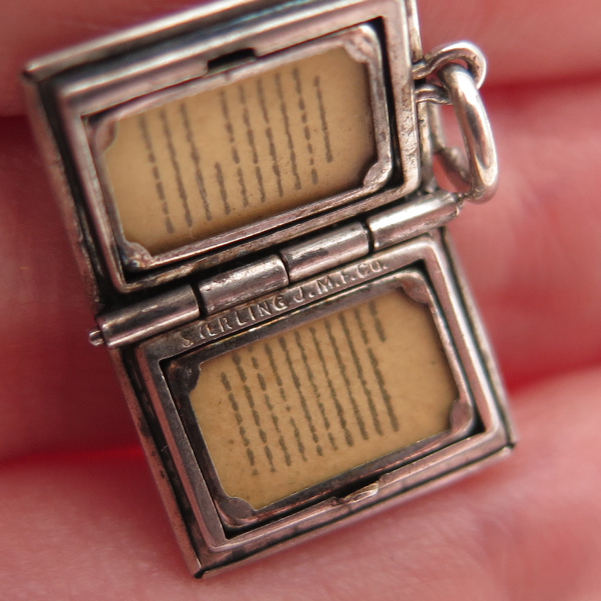 J.M. Fisher 925 Sterling Antique Art Deco MOP Torah Locket Mini Charm Pendant