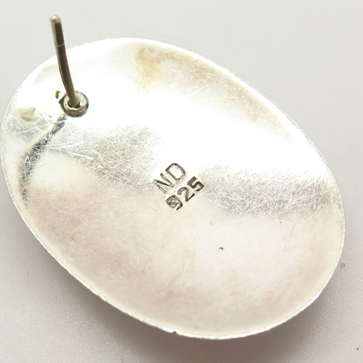 925 Sterling Silver Faux Turquoise Etched Oval Design Earrings