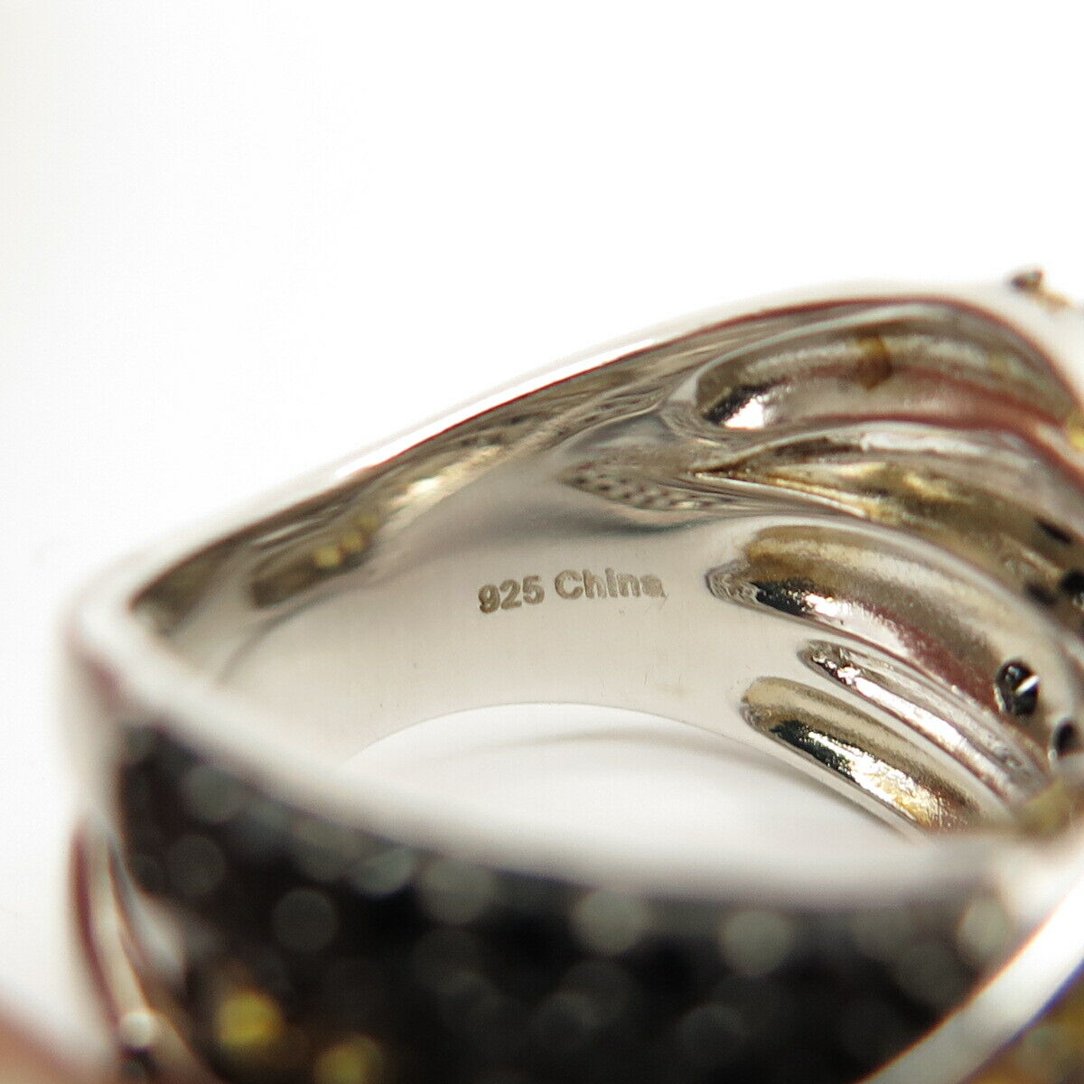 925 Sterling Silver Melanite Gem & Lab-Created Sapphire Crossover Ring Size 6.5