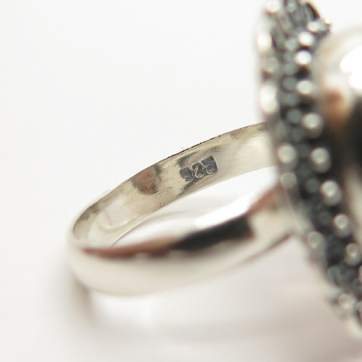 925 Sterling Silver Vintage Real Smoky Quartz Gem Ring Size 8 3/4