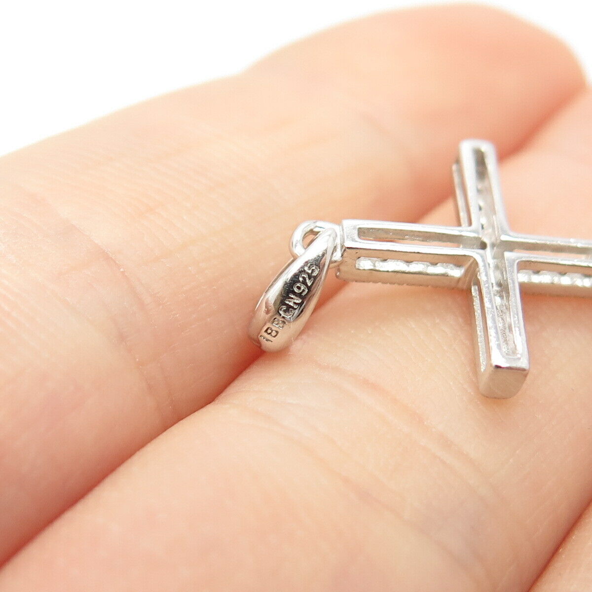925 Sterling Silver C Z Cross Religious Pendant