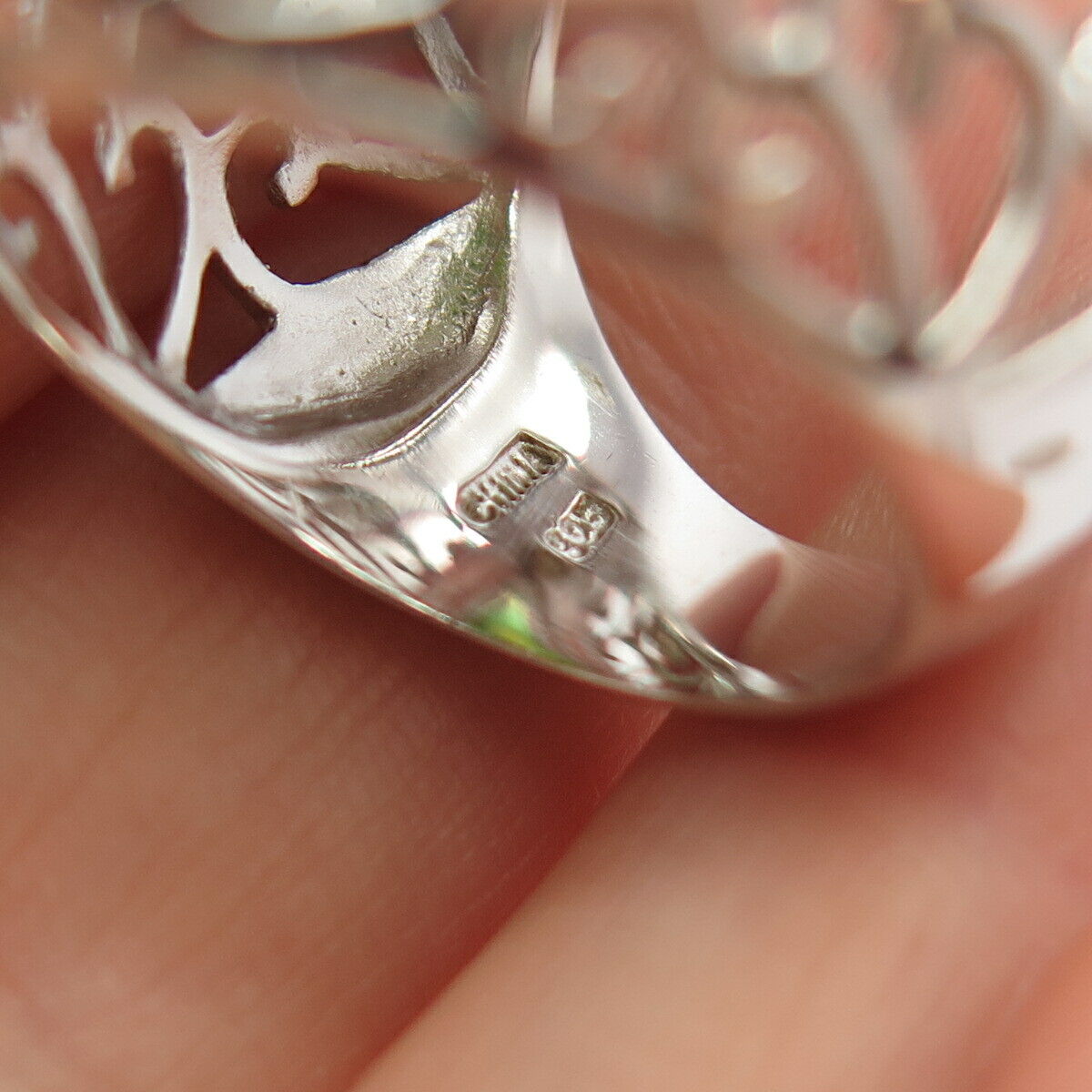 925 Sterling Silver Real Agate Gem Wide Ring Size 7 1/4