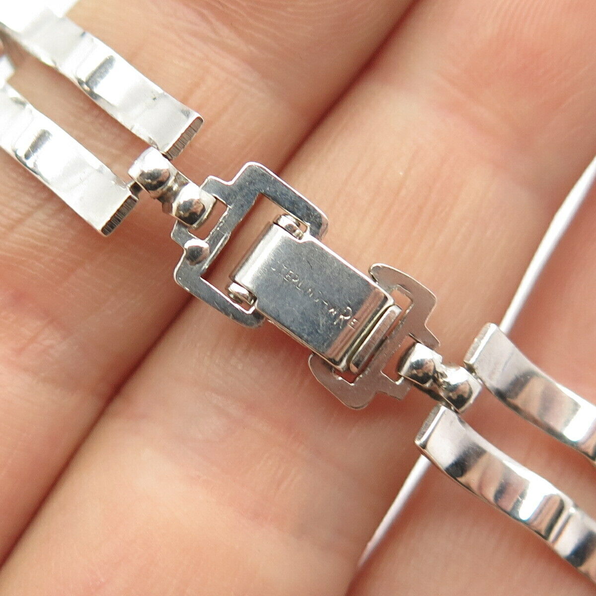 925 Sterling Silver Vintage Wavy Bar Link Bracelet 7"