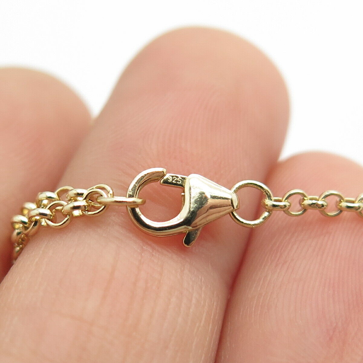 925 Sterling Silver Gold Plated Vintage Abalone Shell CZ Rolo Chain Necklace 30"