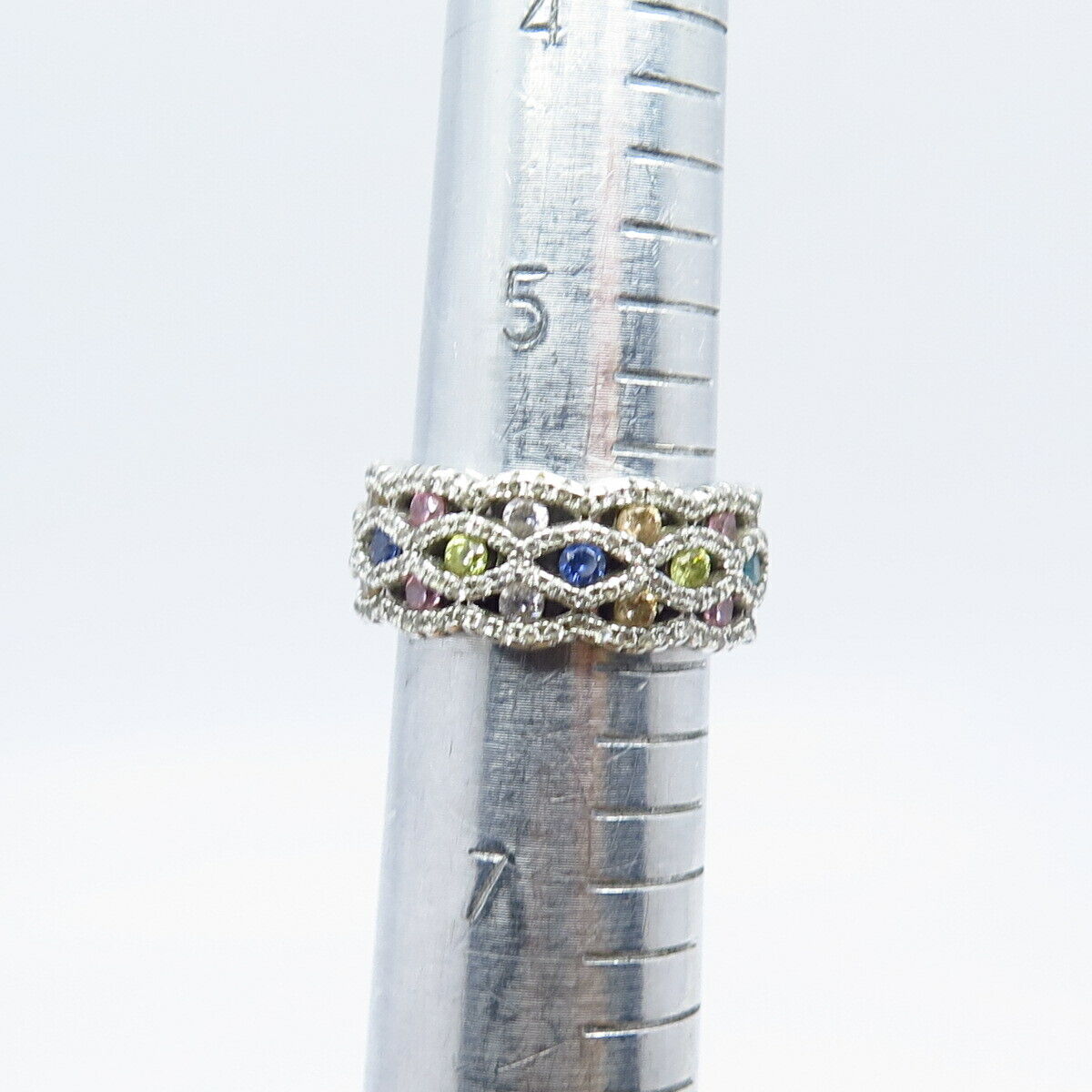 925 Sterling Silver Multi-Color C Z Band Ring Size 5.75