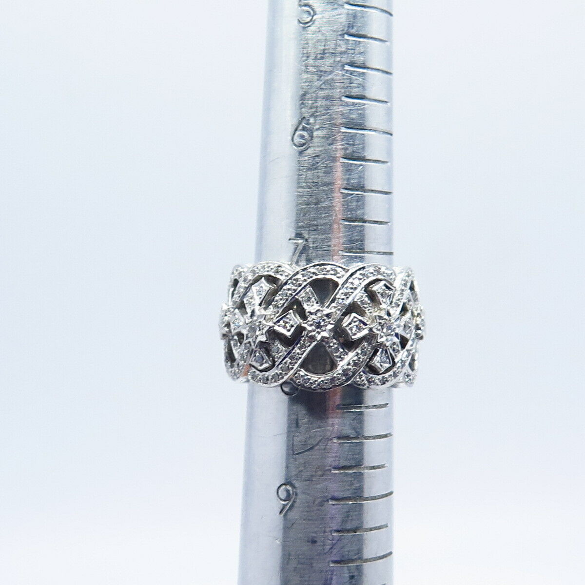 925 Sterling Silver Pave C Z Ornate Wide Band Ring Size 7.25