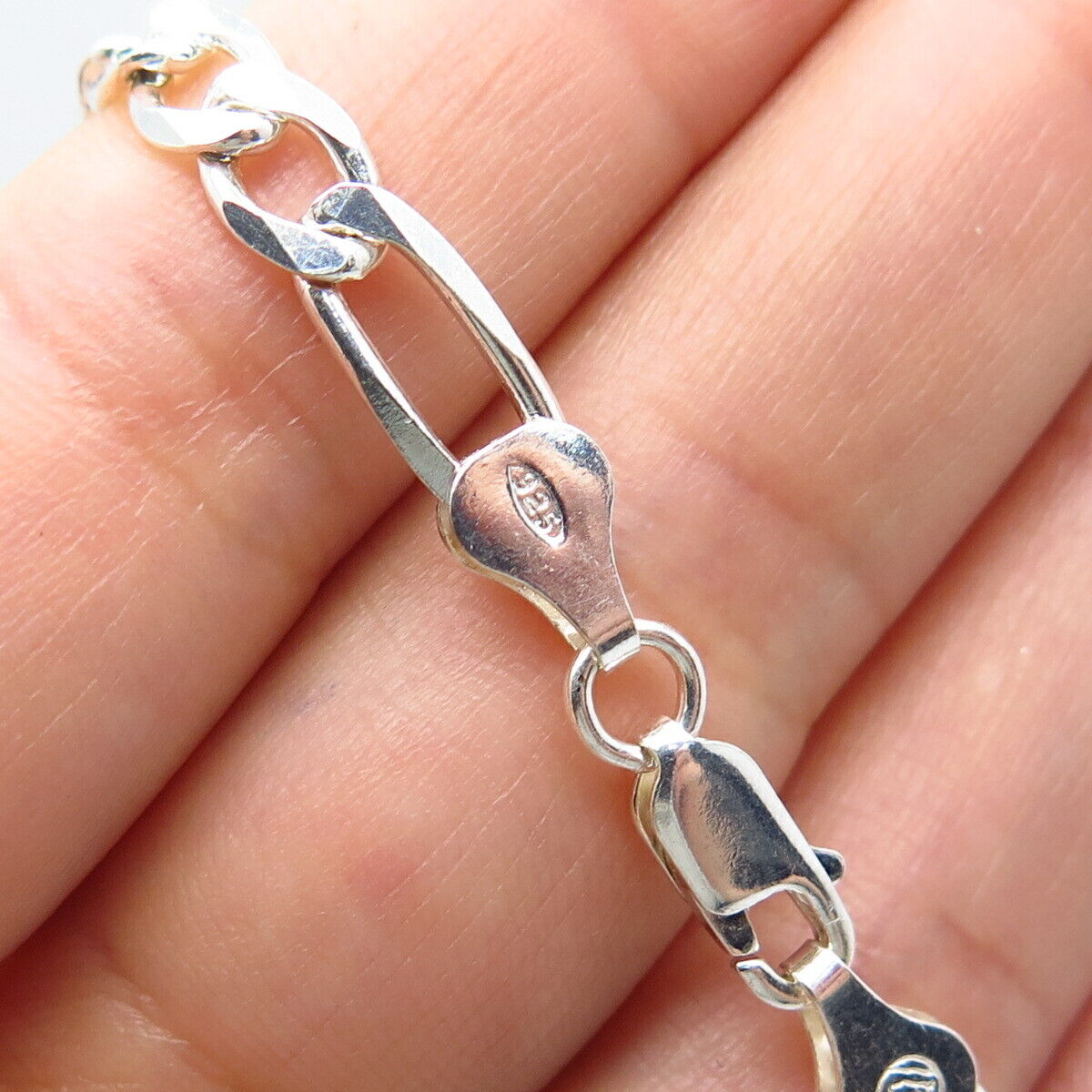 925 Sterling Silver Italy Figaro Chain Necklace 19"