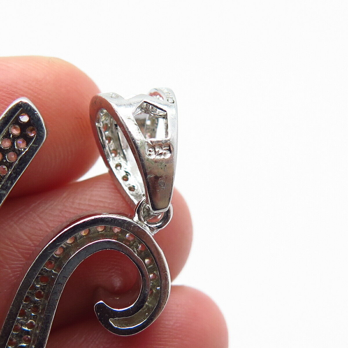 925 Sterling Silver C Z Letter "U" Initial Pendant