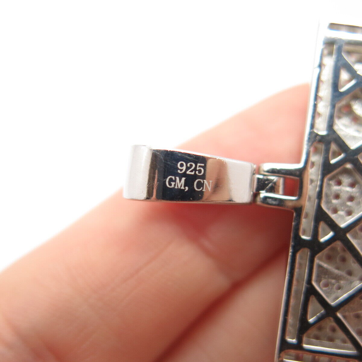 925 Sterling Silver Pave C Z "Bom" Pendant