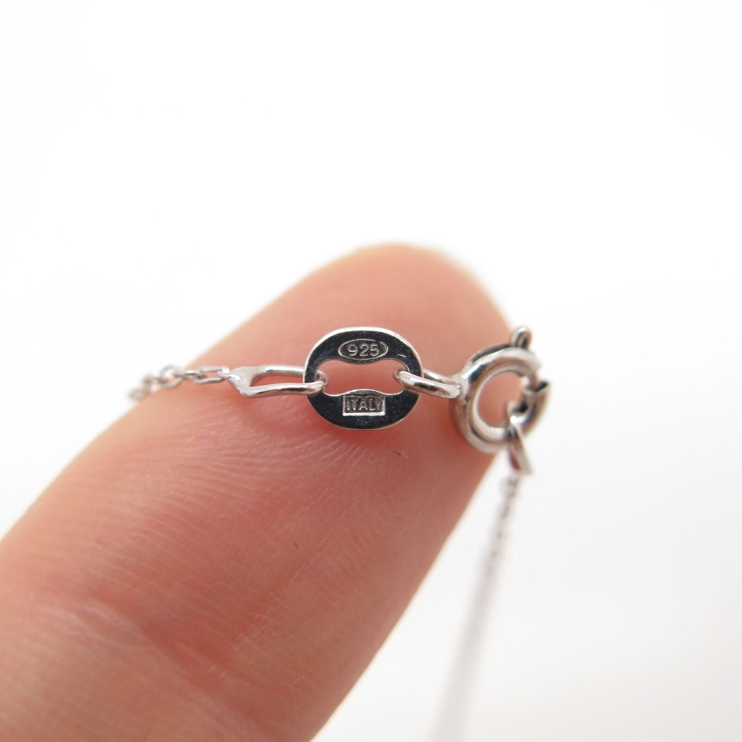 925 Sterling Silver Italy Real Diamond Double Heart Rolo Chain Necklace 17"