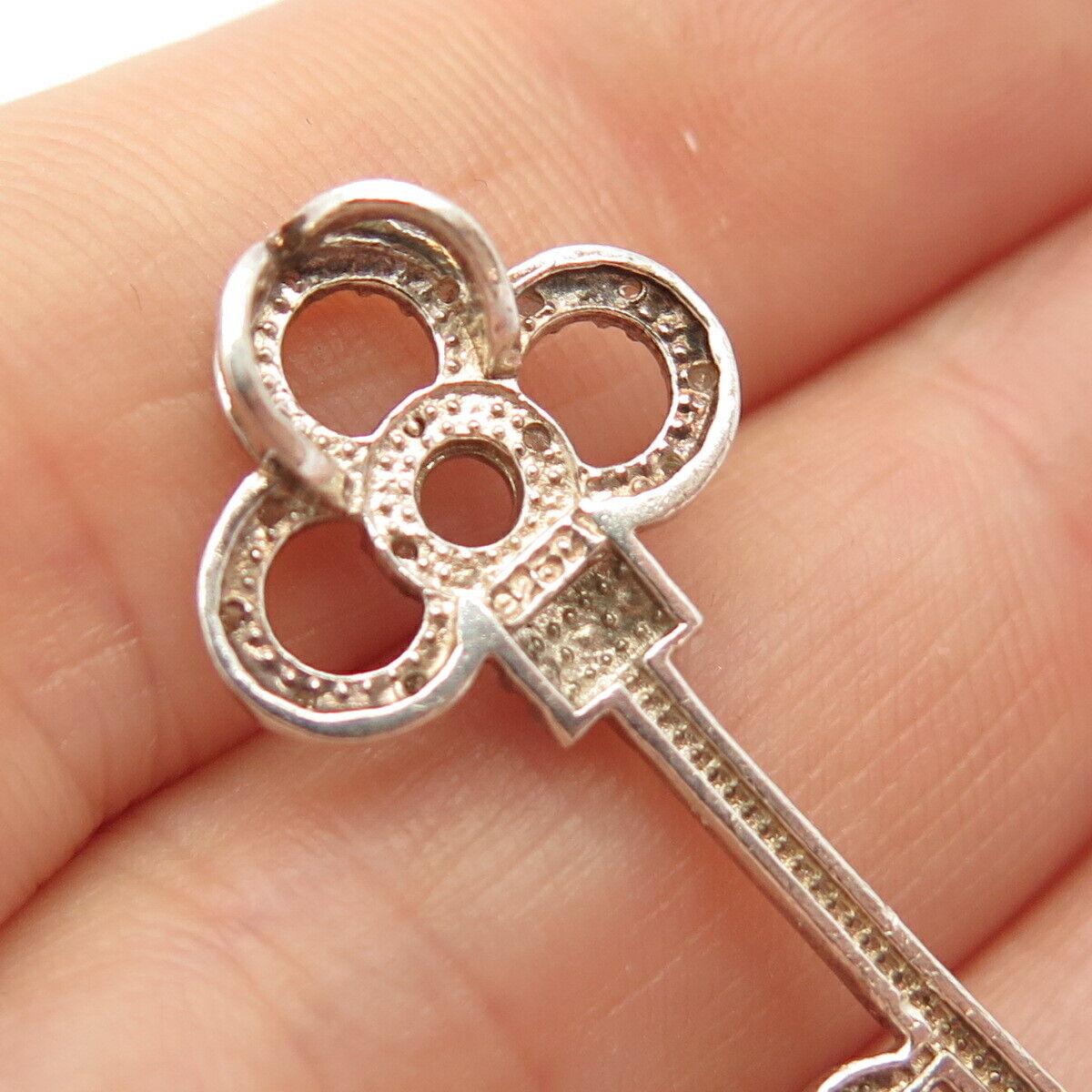 925 Sterling Silver Real Diamond Key Slide Pendant