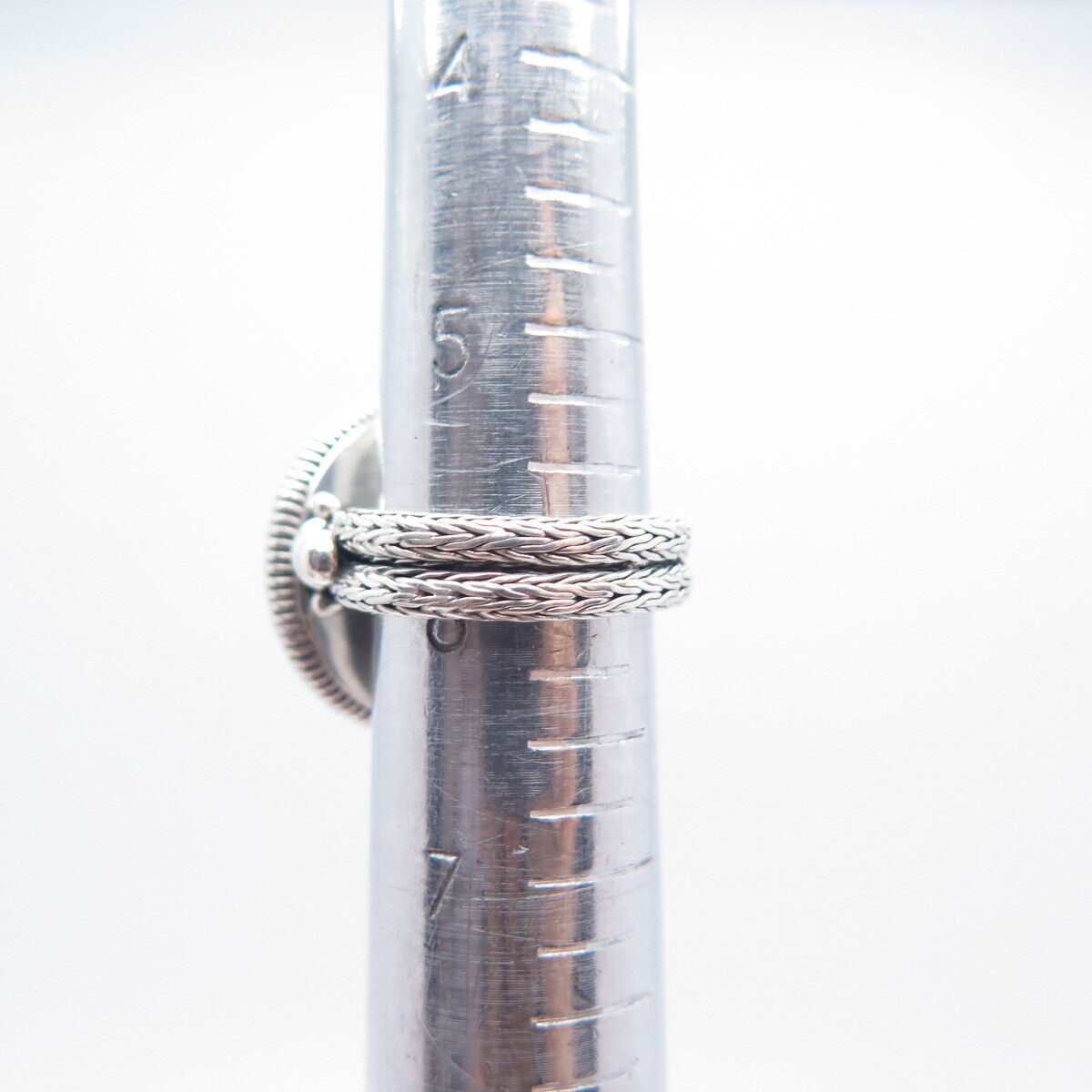 925 Sterling Silver Vintage Real Smoky Quartz Beaded Fox Chain Ring Size 6