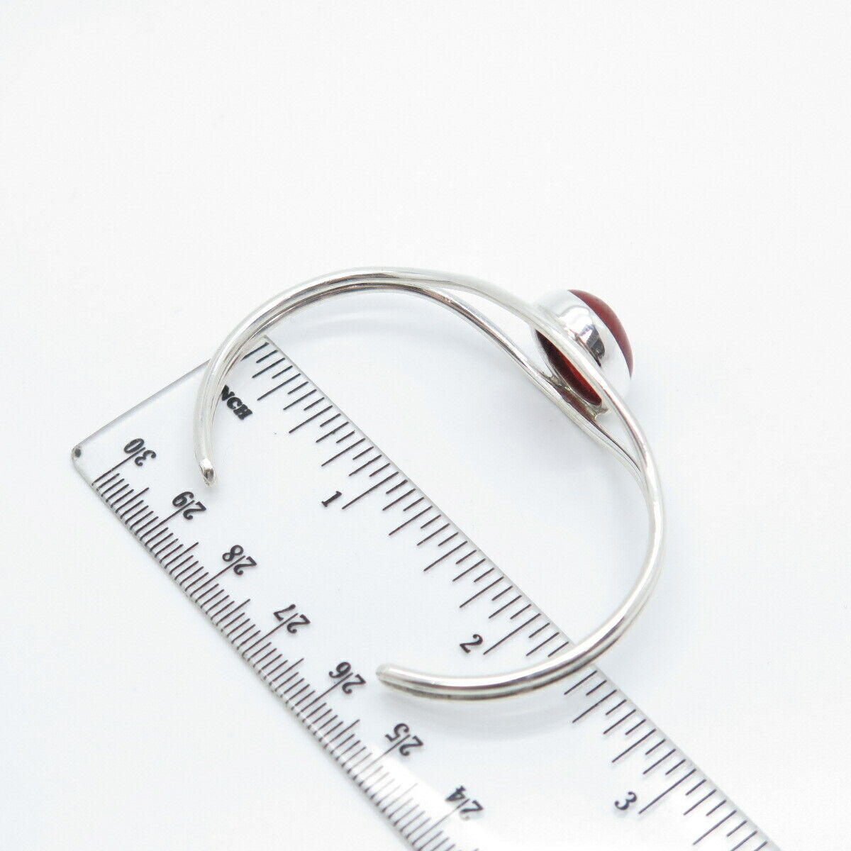 925 Sterling Silver Vintage Real Carnelian Gem Adjustable Cuff Bracelet 6.5"