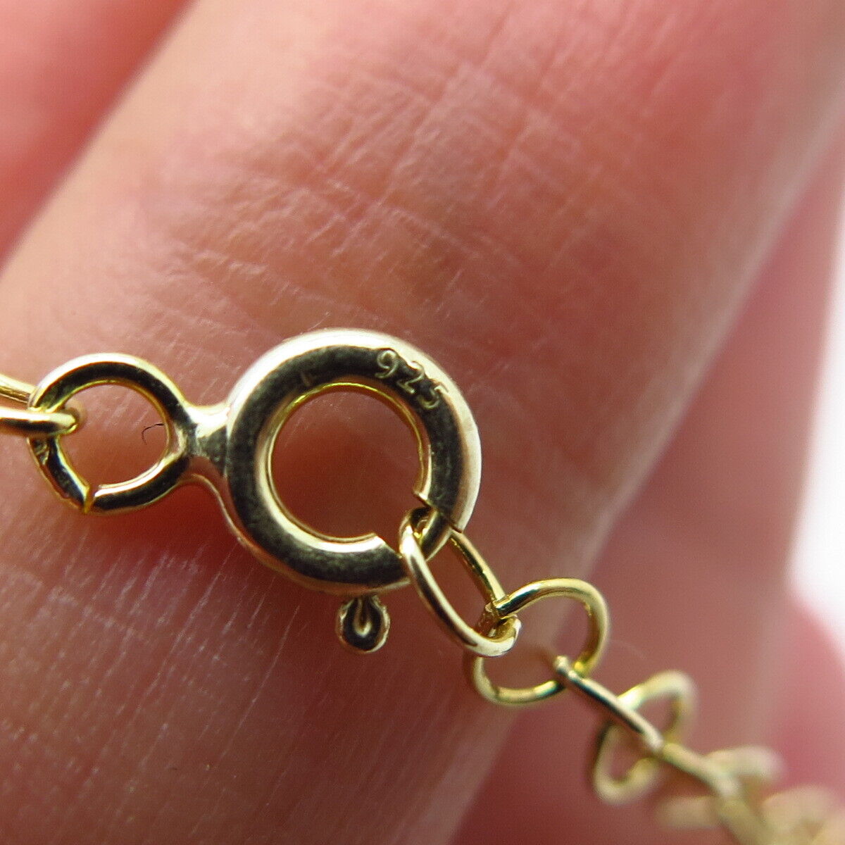 925 Sterling Silver Gold Plated C Z Hamsa Rolo Link Bracelet 7.75"