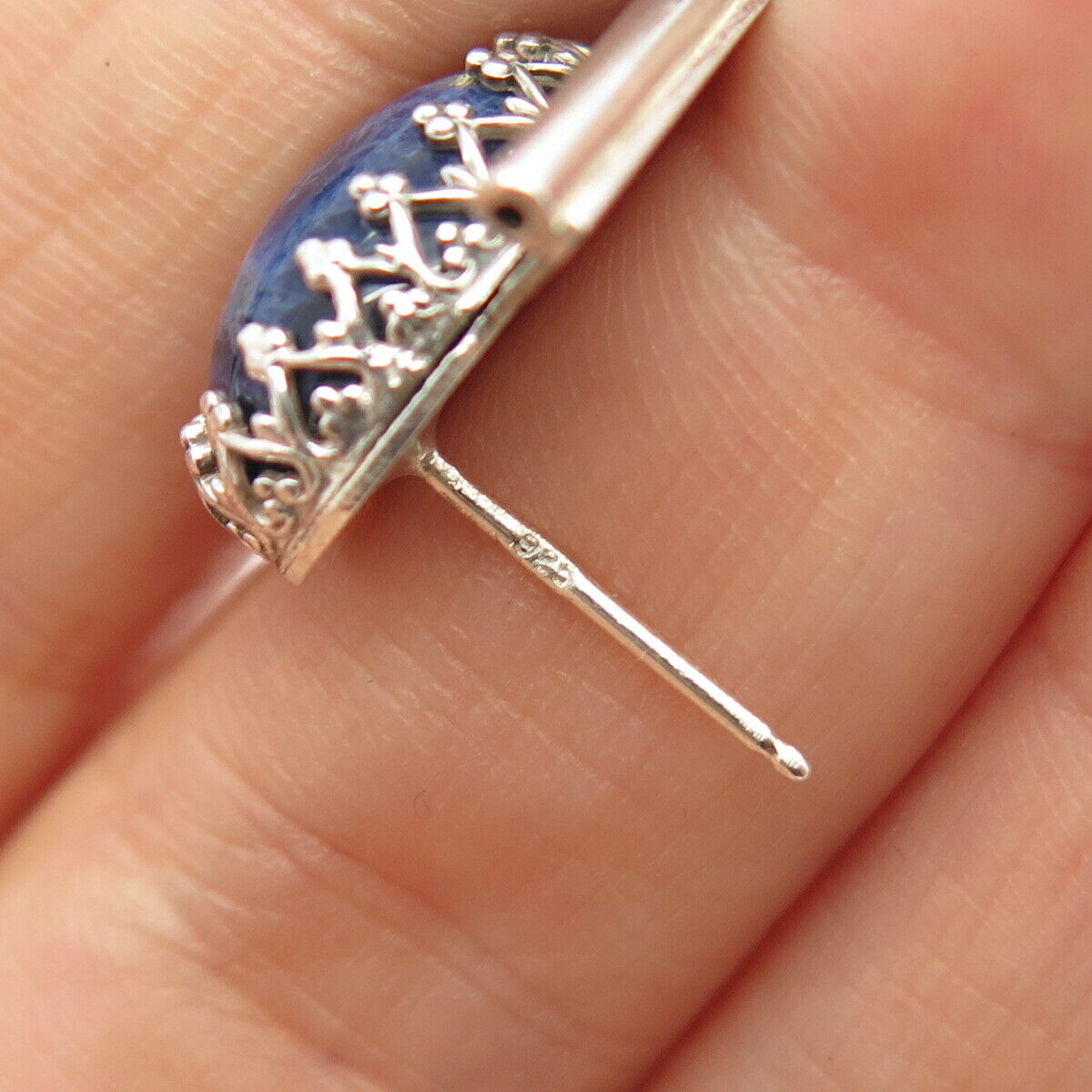 925 Sterling Silver Vintage Real Sodalite Gemstone Tribal Earrings