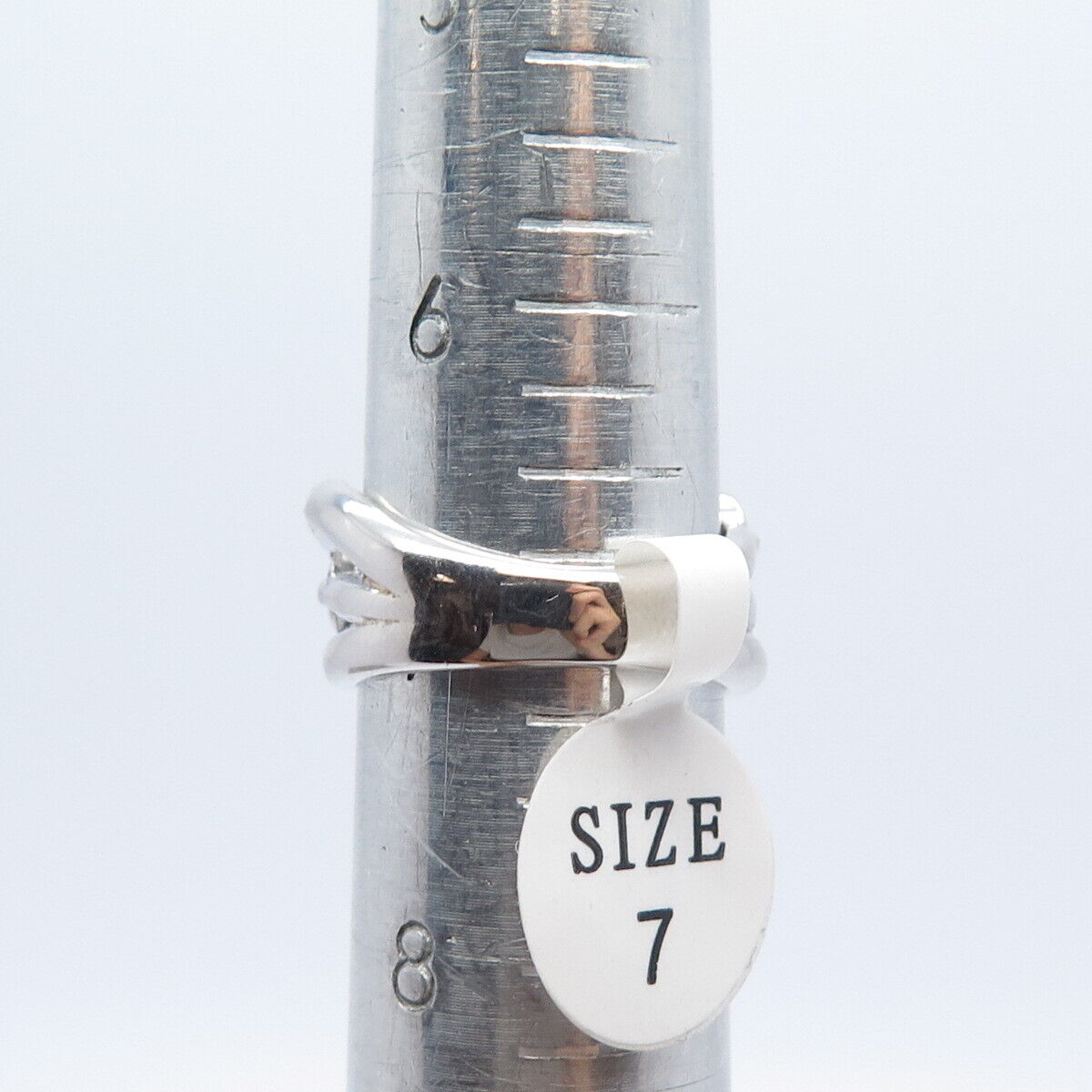 925 Sterling Silver Pave C Z Chain Crossover Ring Size 7