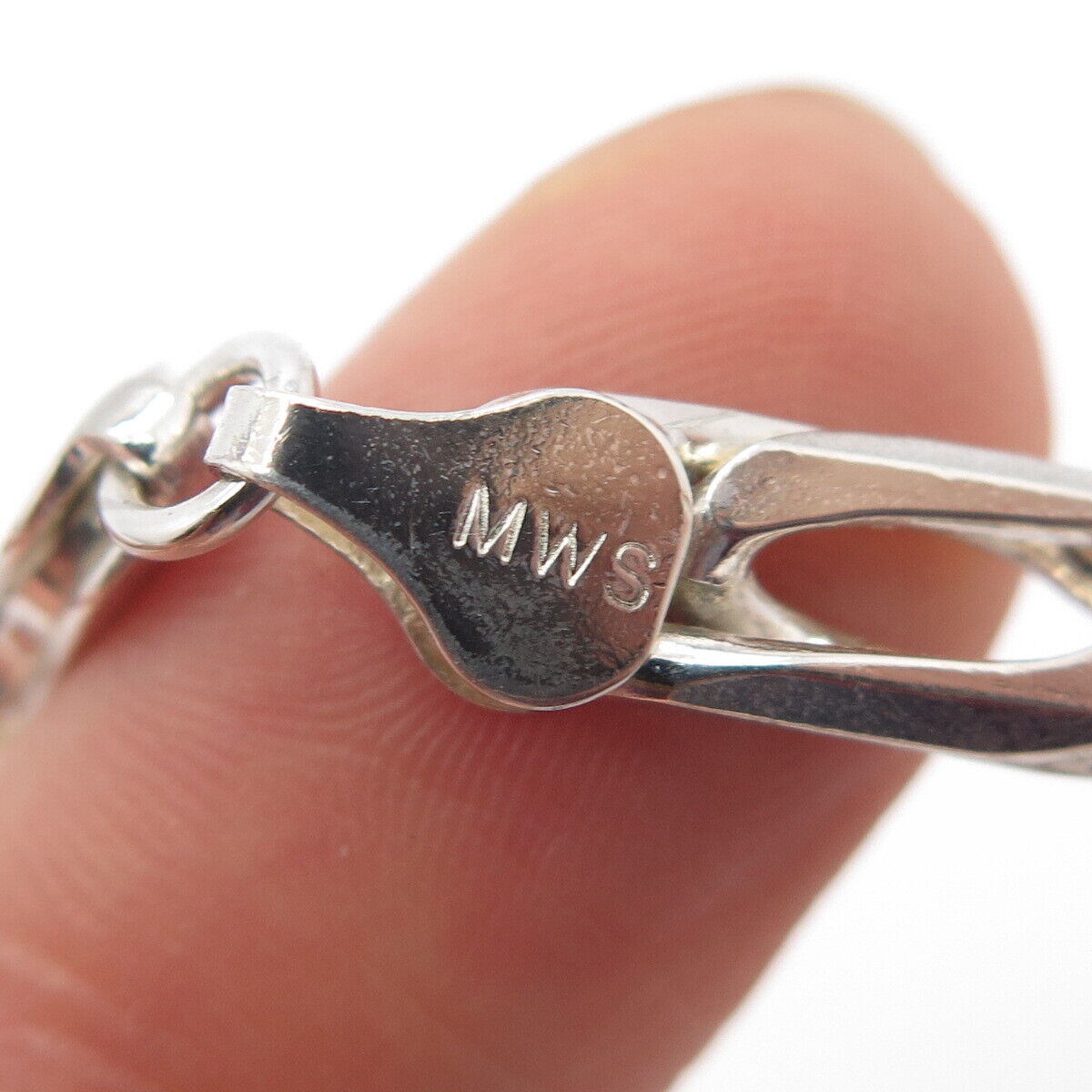 925 Sterling Silver Vintage Italy MWS Figaro Chain Necklace 20"