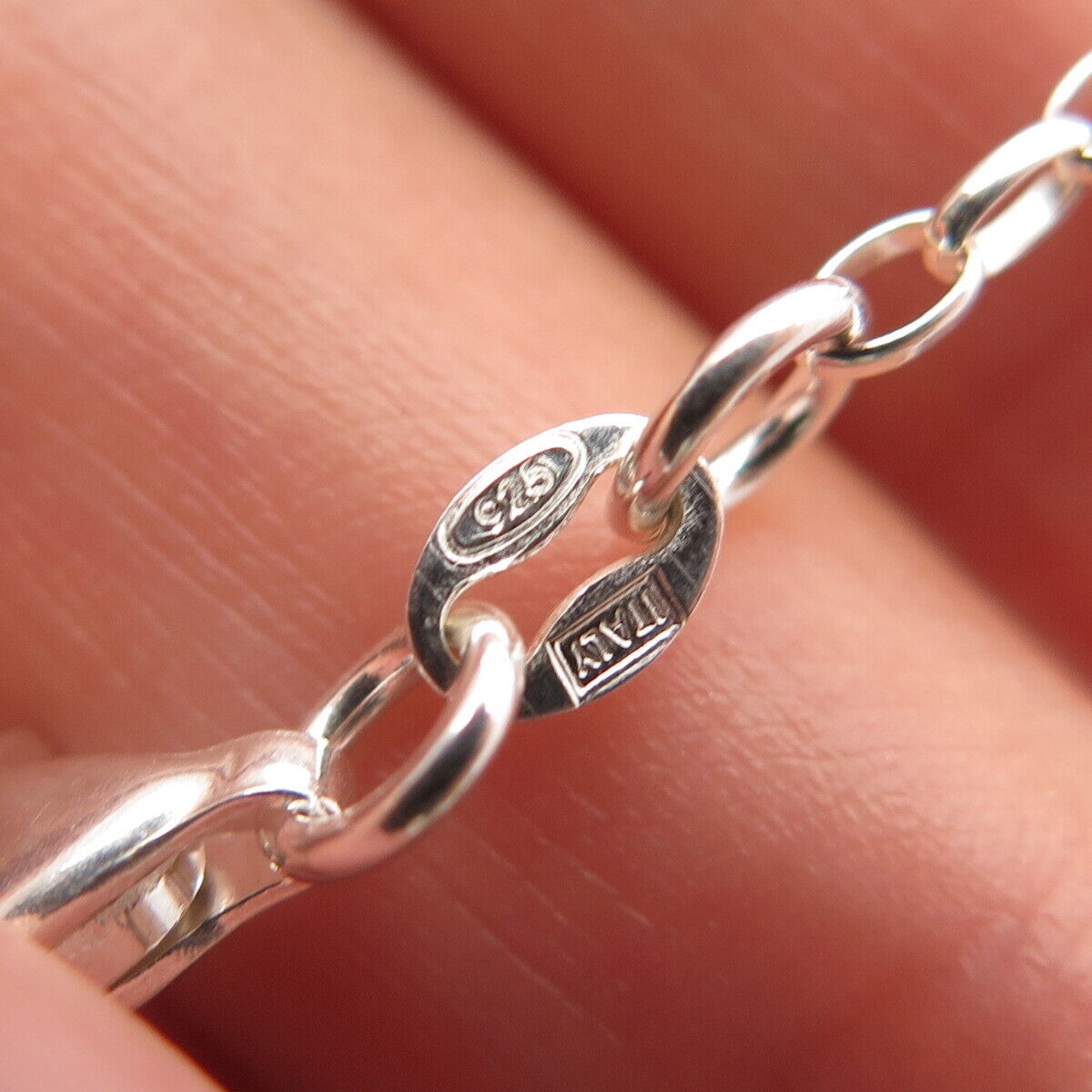 925 Sterling Silver Italy Station Bead & Cable Link Bracelet 7.25"