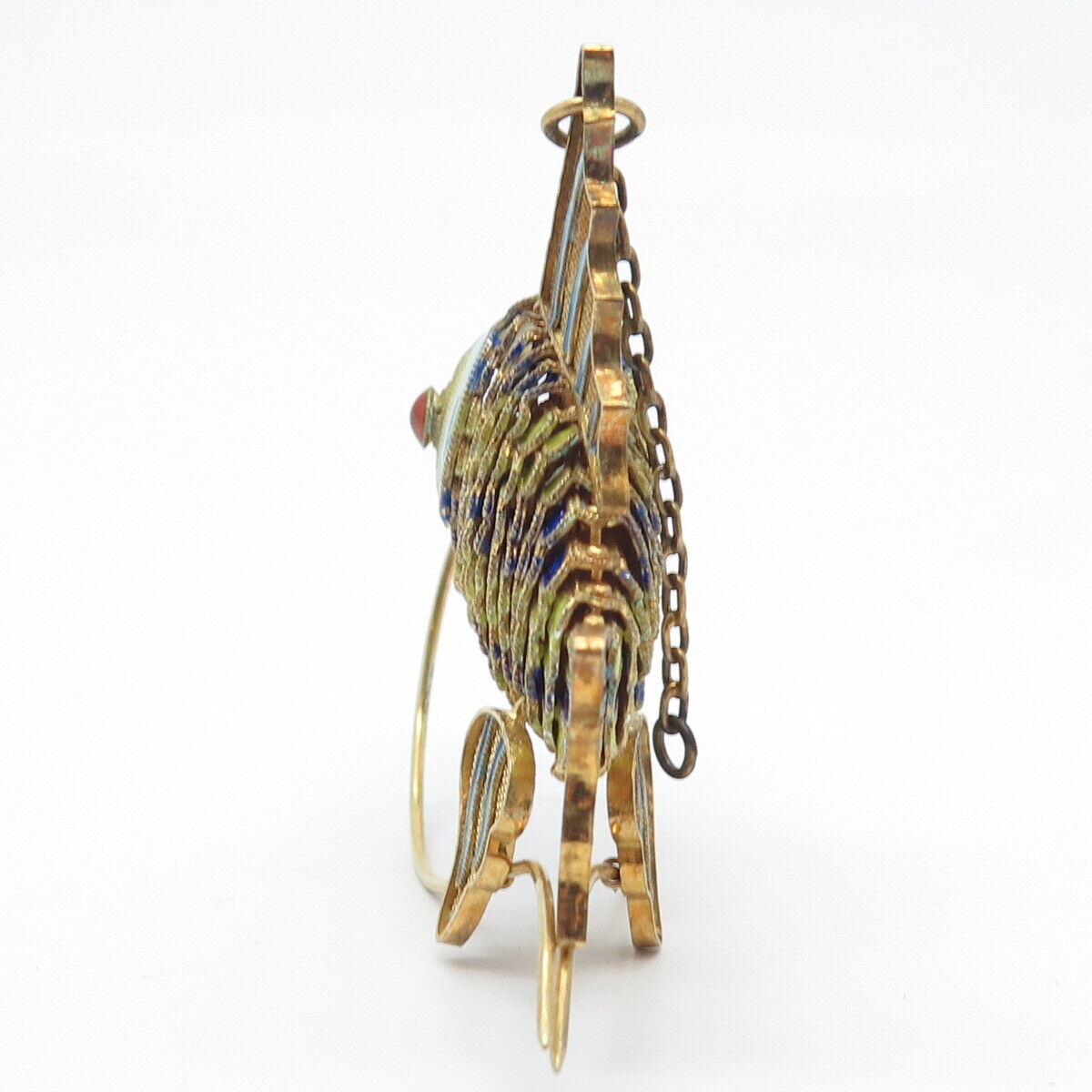 925 Sterling Silver Gold Plated Antique Enamel Chinese Fish Articulated Fob