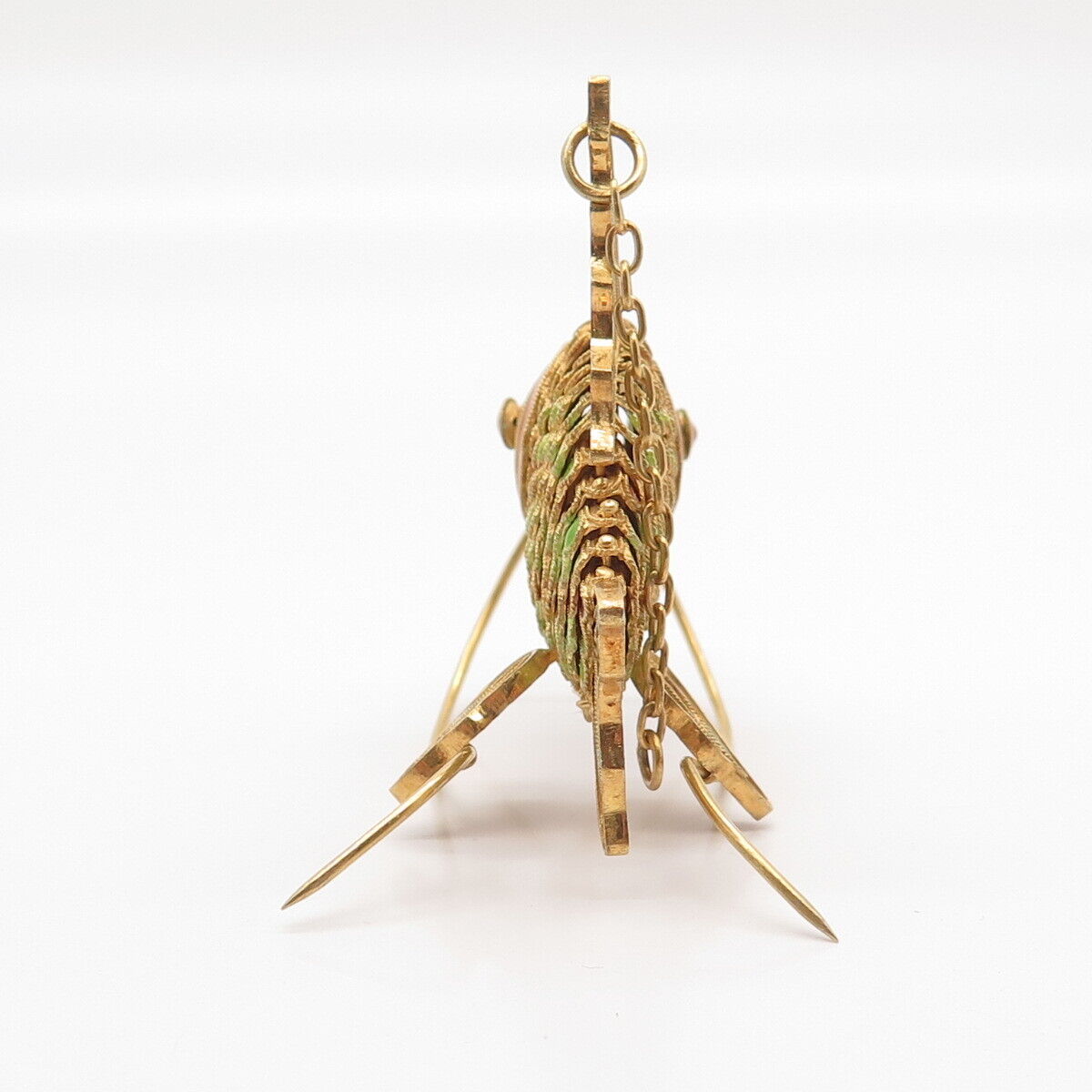 925 Sterling Silver Gold Plated Antique Enamel Articulated Chinese Koi Fish Fob
