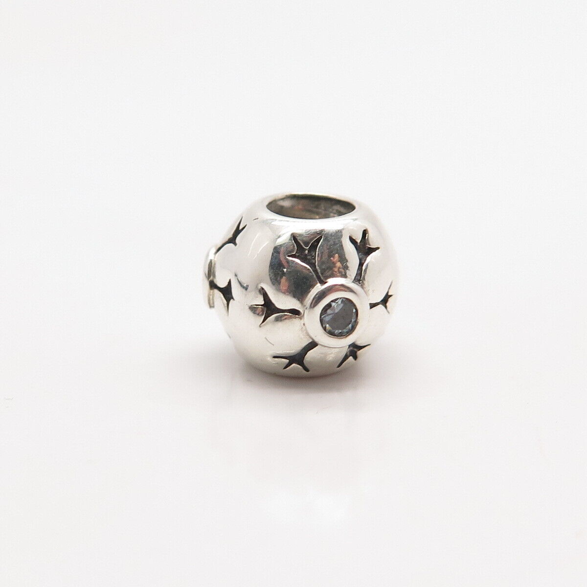 925 Sterling Silver Real Aquamarine Gem Snowflake Small Bead Charm
