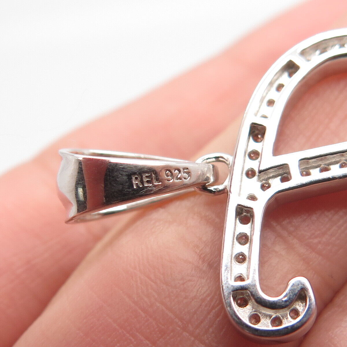 925 Sterling Silver REL Pave C Z Letter "E" Initial Pendant