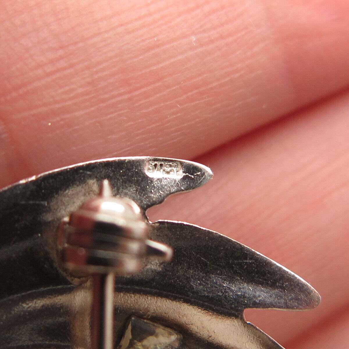 925 Sterling Silver Vintage Modernist Ribbed Pin Brooch