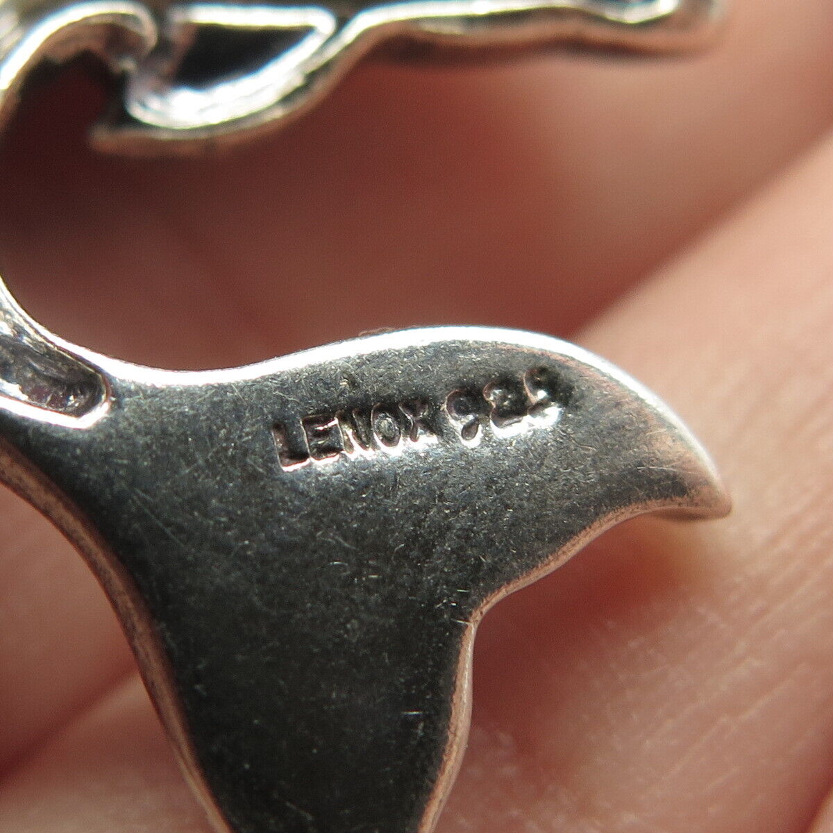 925 Sterling Silver Vintage Lenox Real Lapis Lazuli Gem Friendly Dolphin Pendant