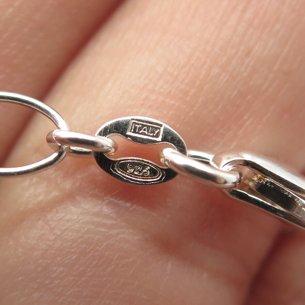 925 Sterling Silver Vintage Italy Hammered Finish Rolo Chain Necklace 16"