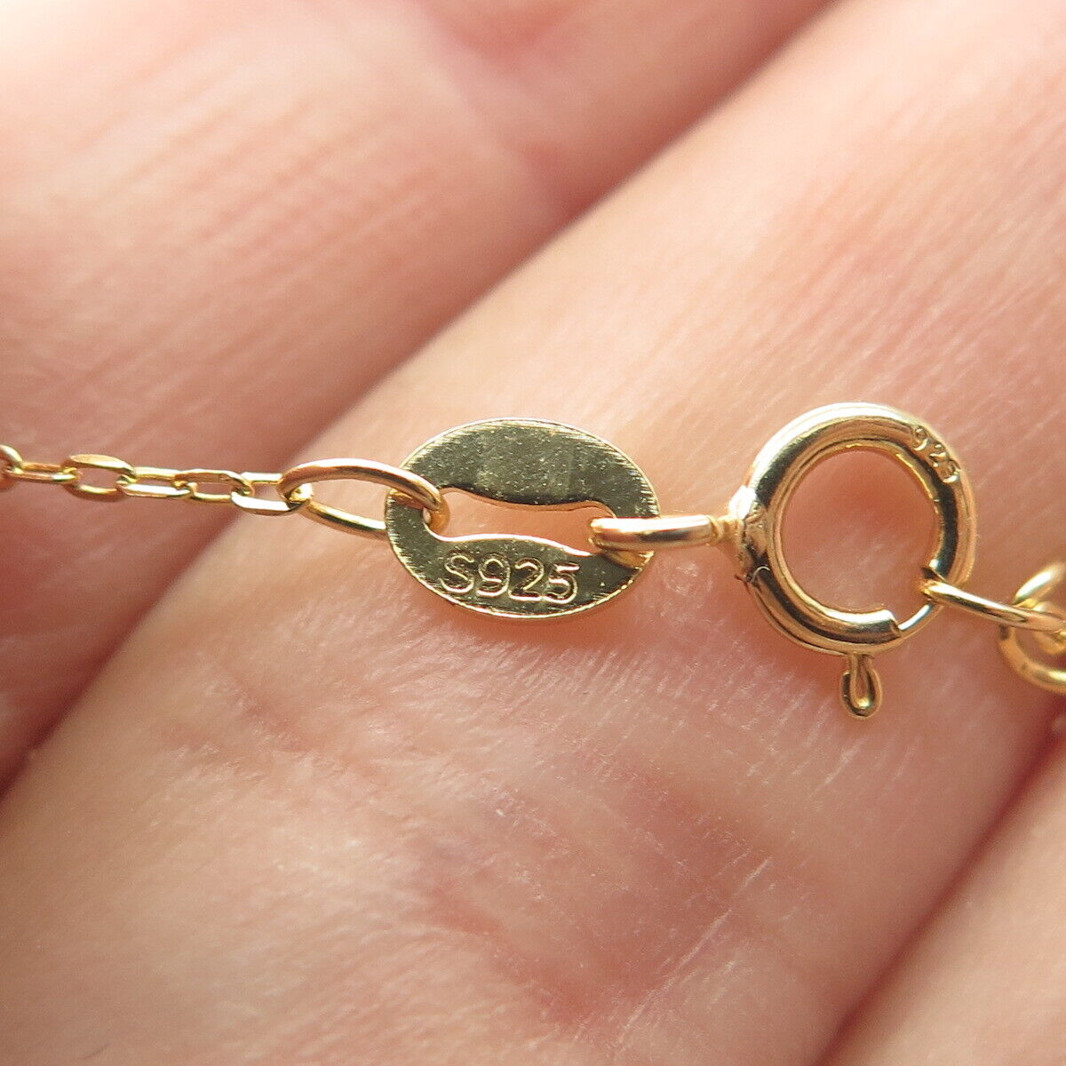 925 Sterling Silver Gold Plated C Z Pulse / Heartbeat Cable Chain Necklace 16"