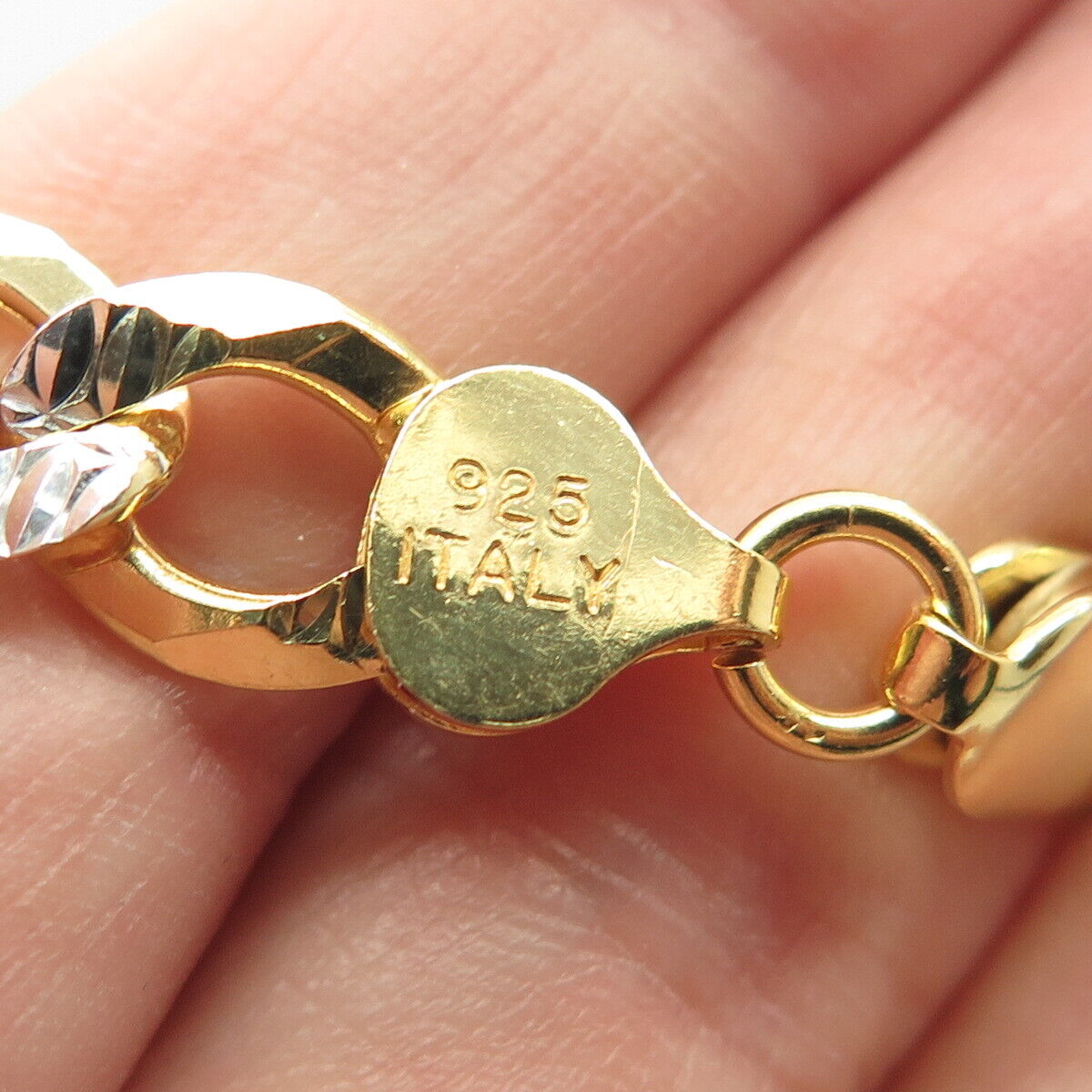 925 Sterling Silver Gold Plated 2-Tone Italy P. Lux Cuban Chain Necklace 22"