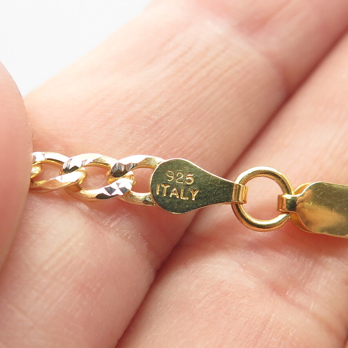 925 Sterling Silver Gold Plated 2-Tone Italy Cuban Chain Necklace 18"