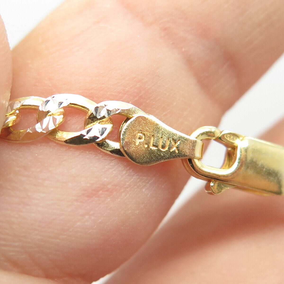 925 Sterling Silver Gold Plated Italy P.Lux Diamond-Cut Cuban Chain Necklace 22"