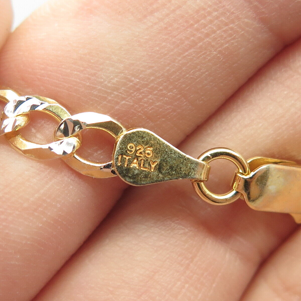 925 Sterling Silver Gold Plated Italy P.Lux Diamond-Cut Cuban Chain Necklace 24"