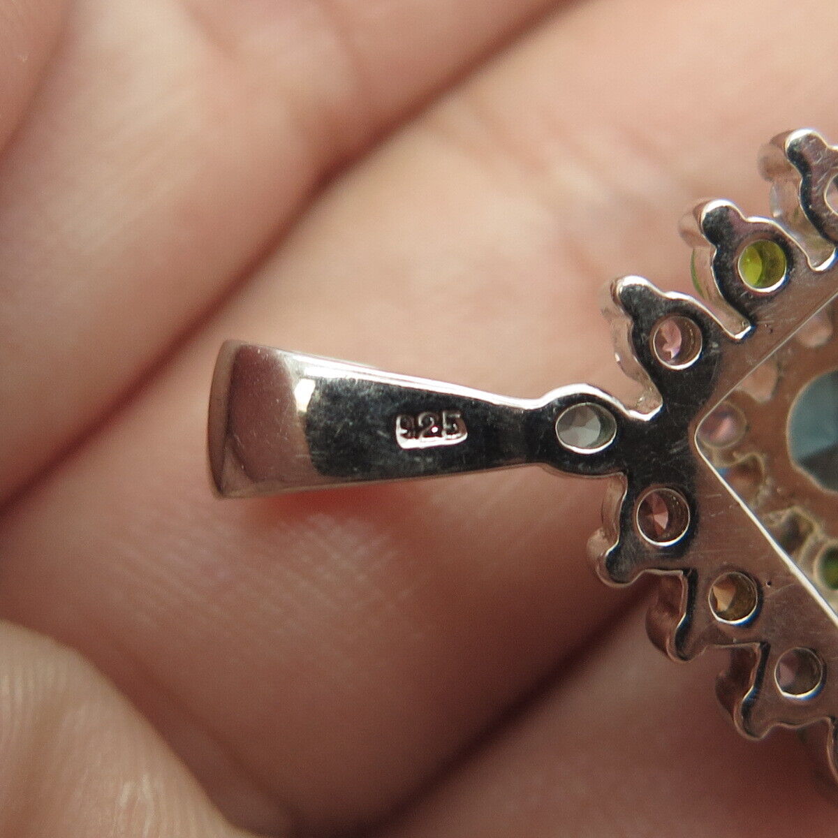 925 Sterling Silver Real Apatite & Multi-Color C Z Pendant