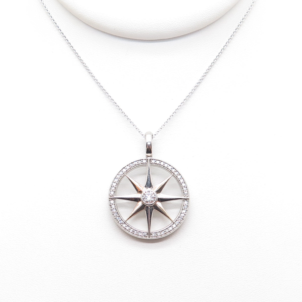 SYLVIA TOLEDANO Sterling Silver 2-Tone C Z North Star Cable Chain Necklace 18"