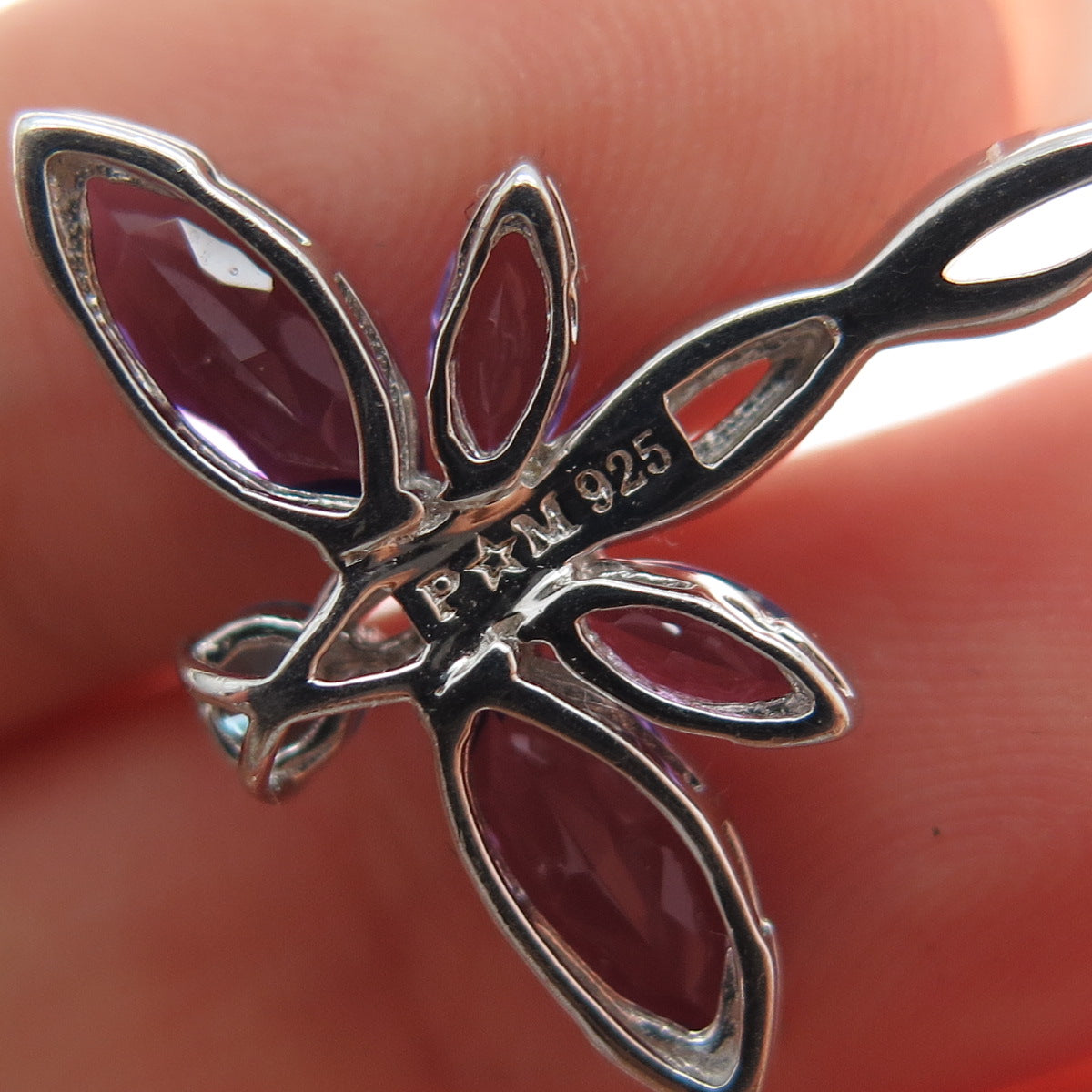 925 Sterling Silver Real Amethyst & Apatite Dragonfly Slide Charm Pendant