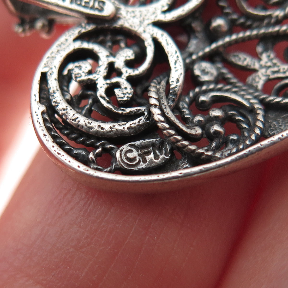 Franklin Mint 925 Sterling Vintage 1983 Real Ruby Heart Oxidized Charm Pendant