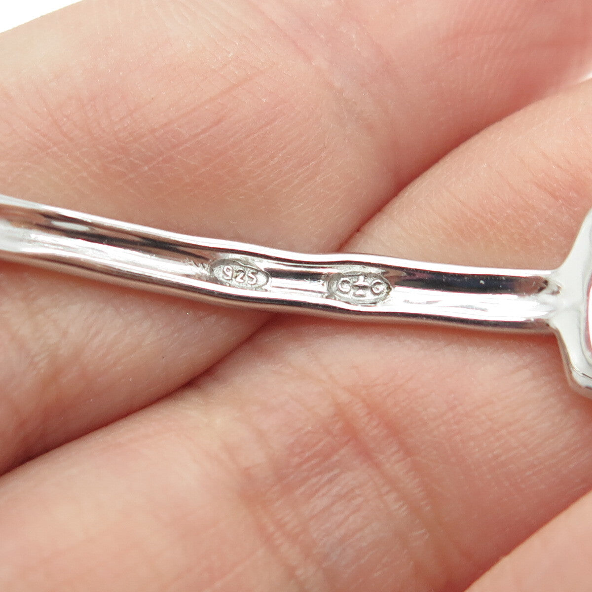 CHARLES GARNIER Sterling Silver Real Clear Quartz Station Bangle Bracelet 7.75"