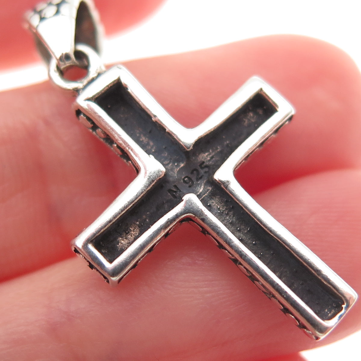 925 Sterling Silver Vintage Cross Dotted Oxidized Pendant