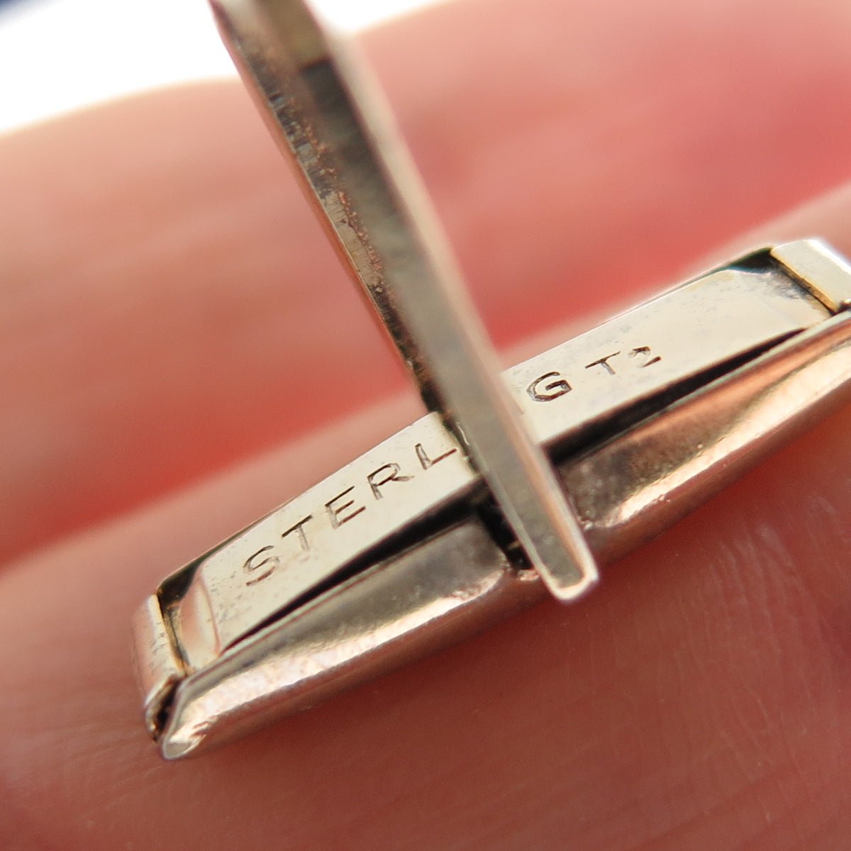 925 Sterling Silver Gold Plated Vintage T2 Real Jade Modernist Cufflinks