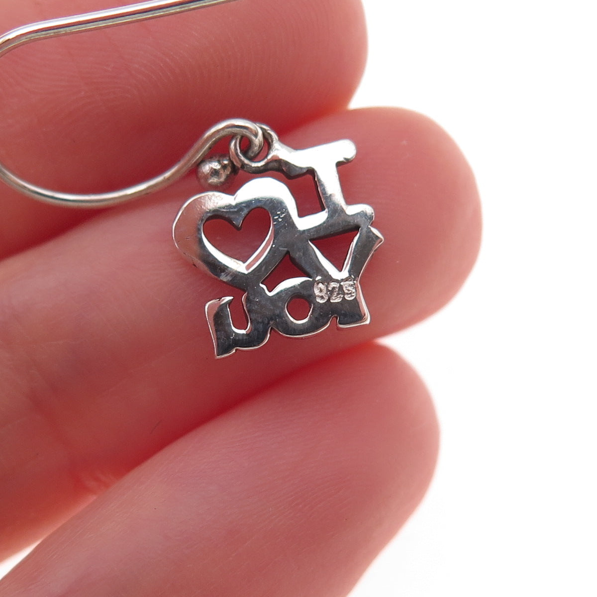 925 Sterling Silver I Love You Dangle Earrings