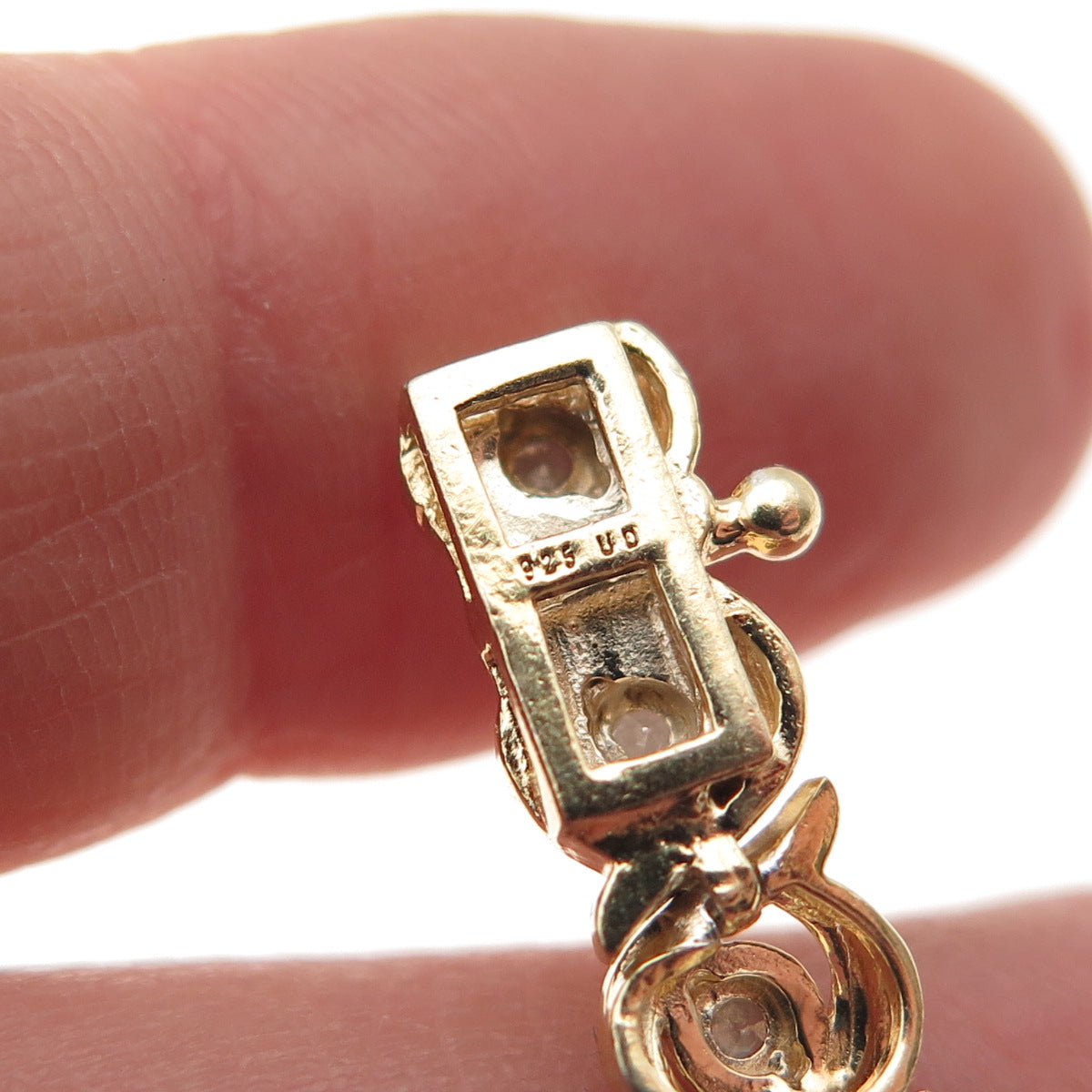 925 Sterling Silver Gold Plated Real Diamond Swirl Tennis Link Bracelet 7.25"