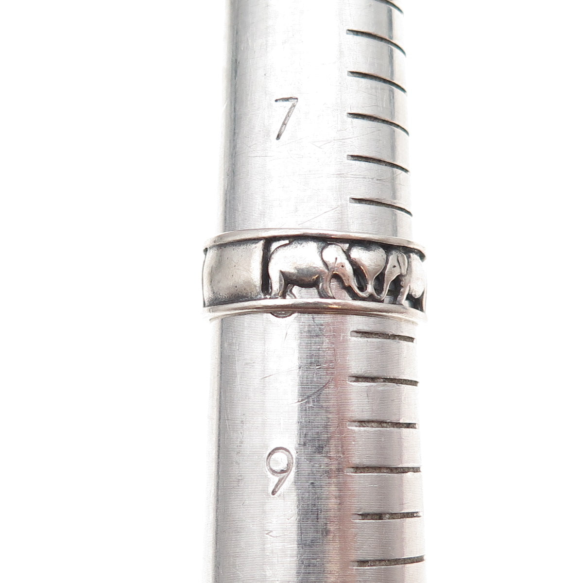 Shube 925 Sterling Silver Vintage Heart Elephant Oxidized Band Ring Size 8.25