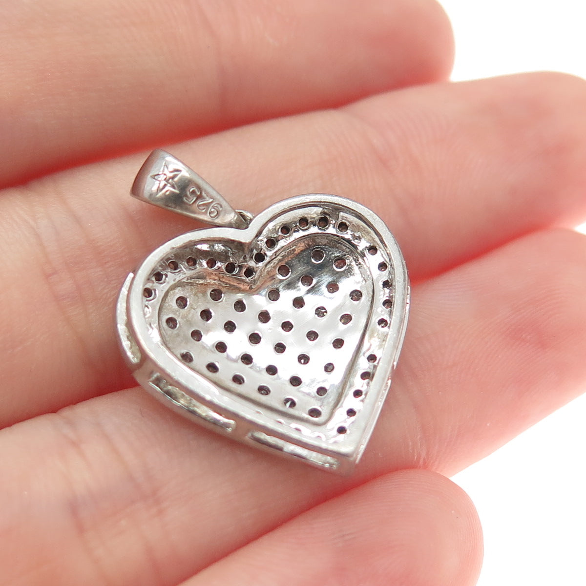 925 Sterling Silver Real Round-Cut Diamond Heart Charm Pendant