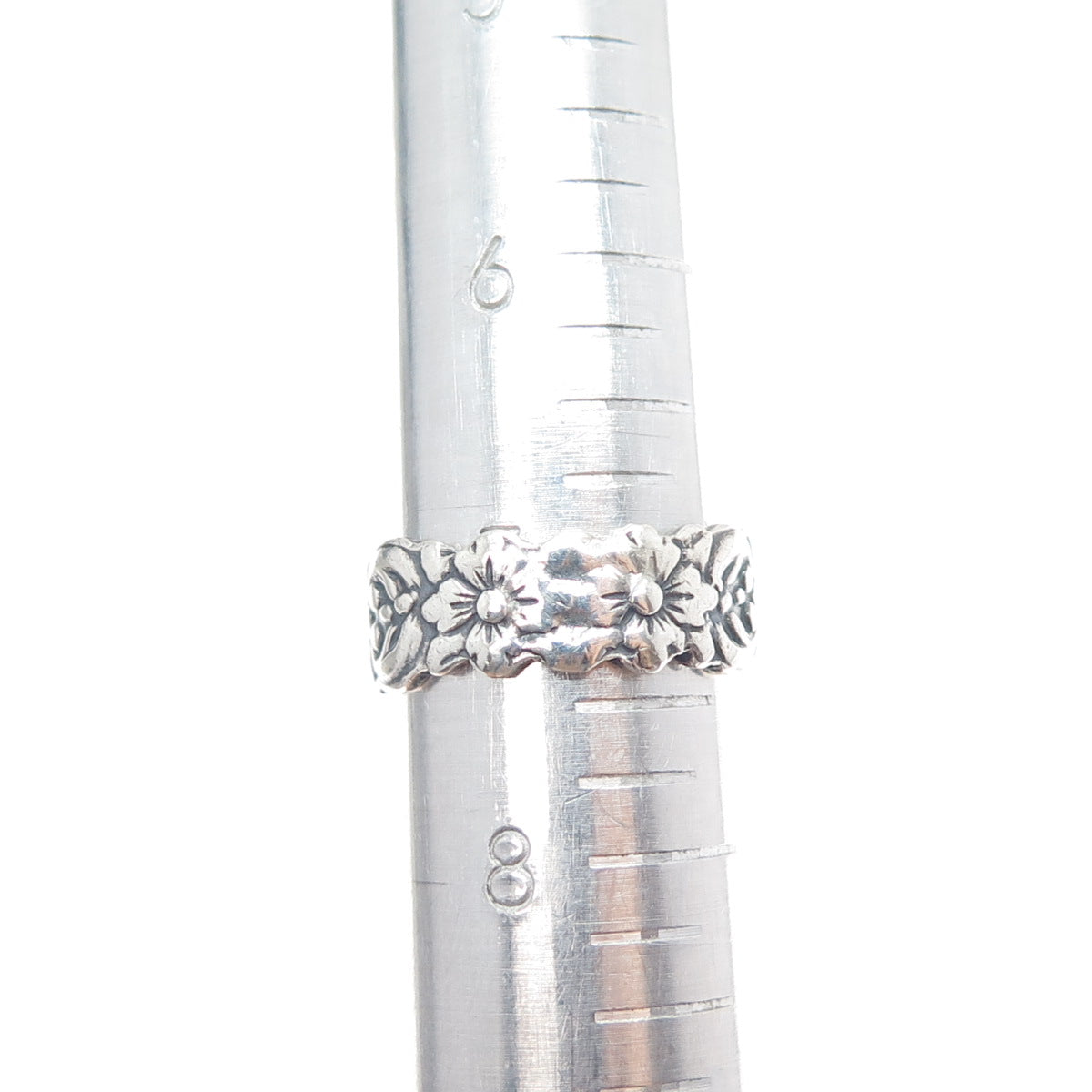 925 Sterling Silver Vintage Mexico Flower Oxidized Band Ring Size 7.5