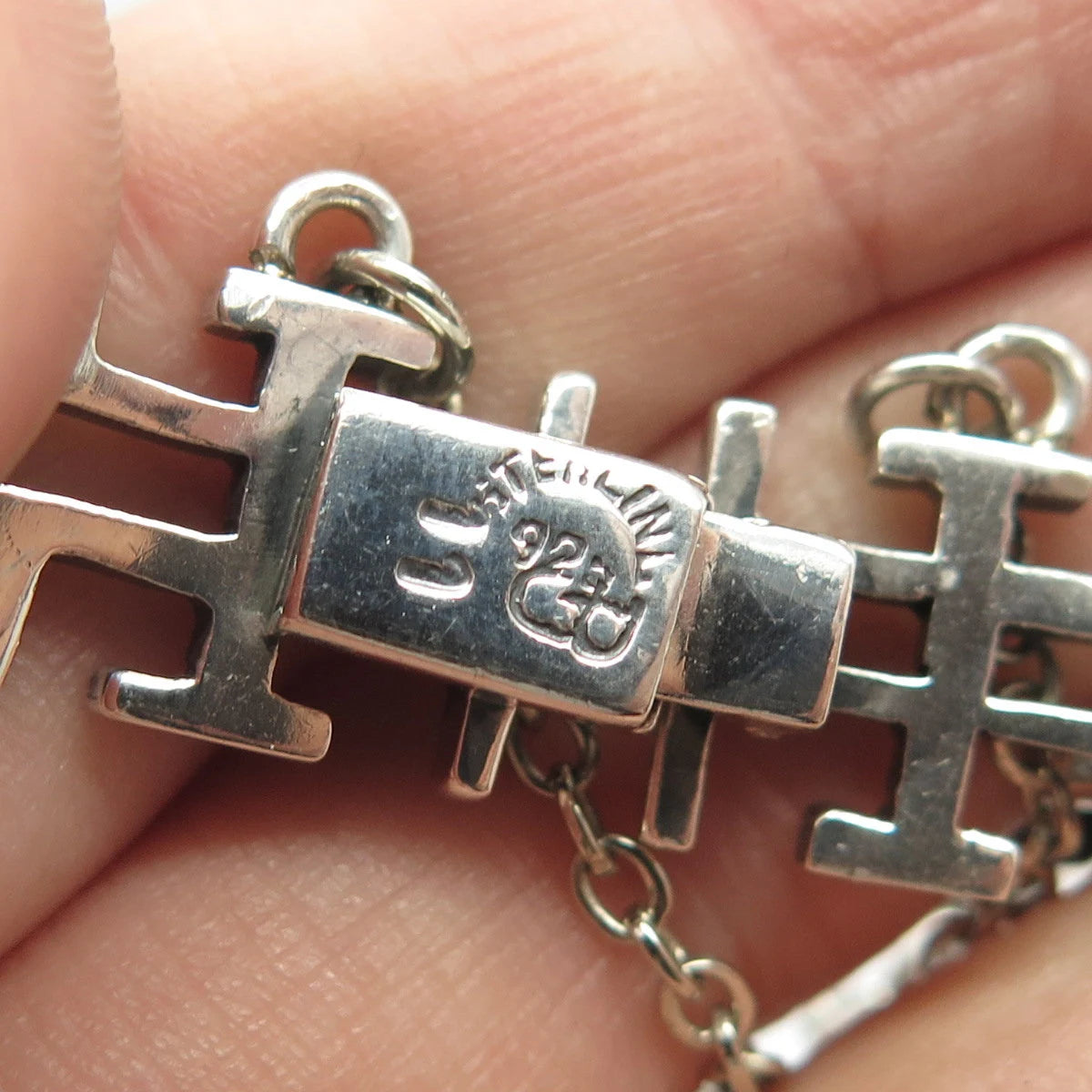 925 Sterling Silver Vintage Modernist Link Bracelet 7" / SIGNED