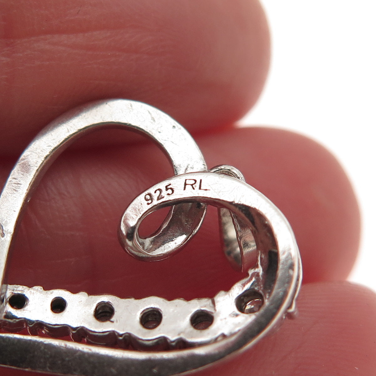 RL Richline 925 Sterling Silver Real Round-Cut Diamond Heart Charm Pendant